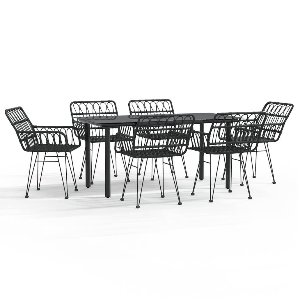 vidaXL 7-tlg. Garten-Essgruppe Schwarz Poly Rattan