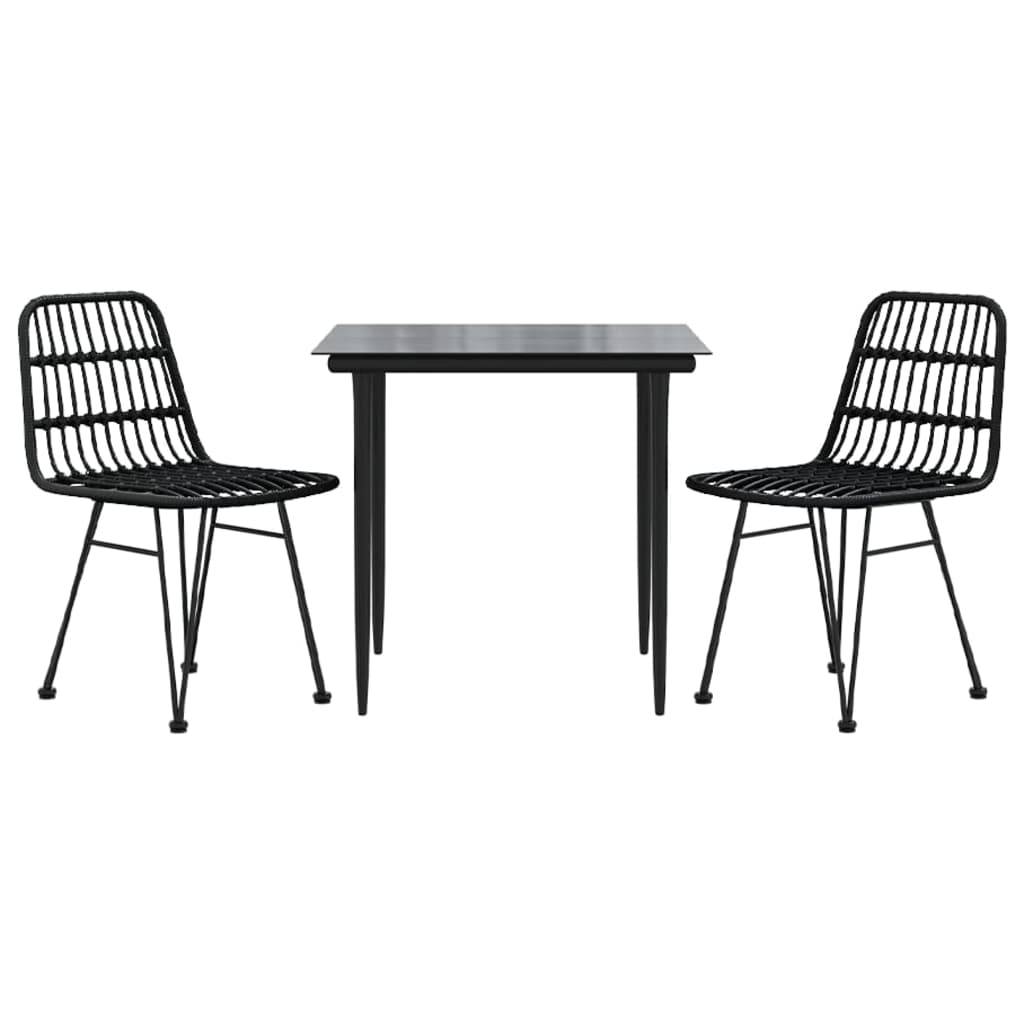 vidaXL 3-tlg. Garten-Essgruppe Schwarz Poly Rattan