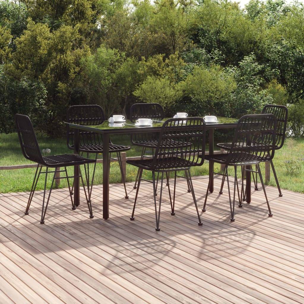 vidaXL 7-tlg. Garten-Essgruppe Schwarz Poly Rattan