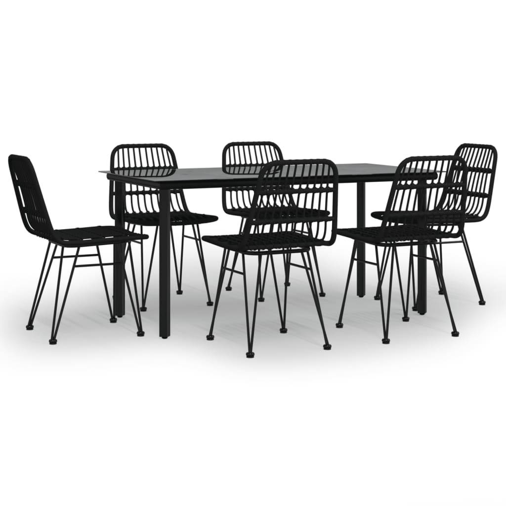 vidaXL 7-tlg. Garten-Essgruppe Schwarz Poly Rattan