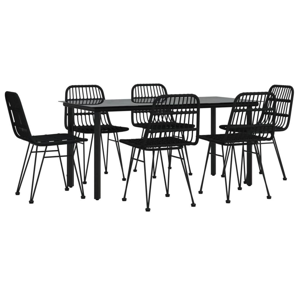 vidaXL 7-tlg. Garten-Essgruppe Schwarz Poly Rattan