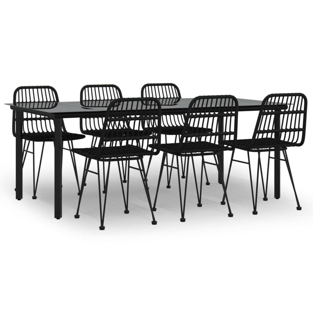 vidaXL 7-tlg. Garten-Essgruppe Schwarz Poly Rattan