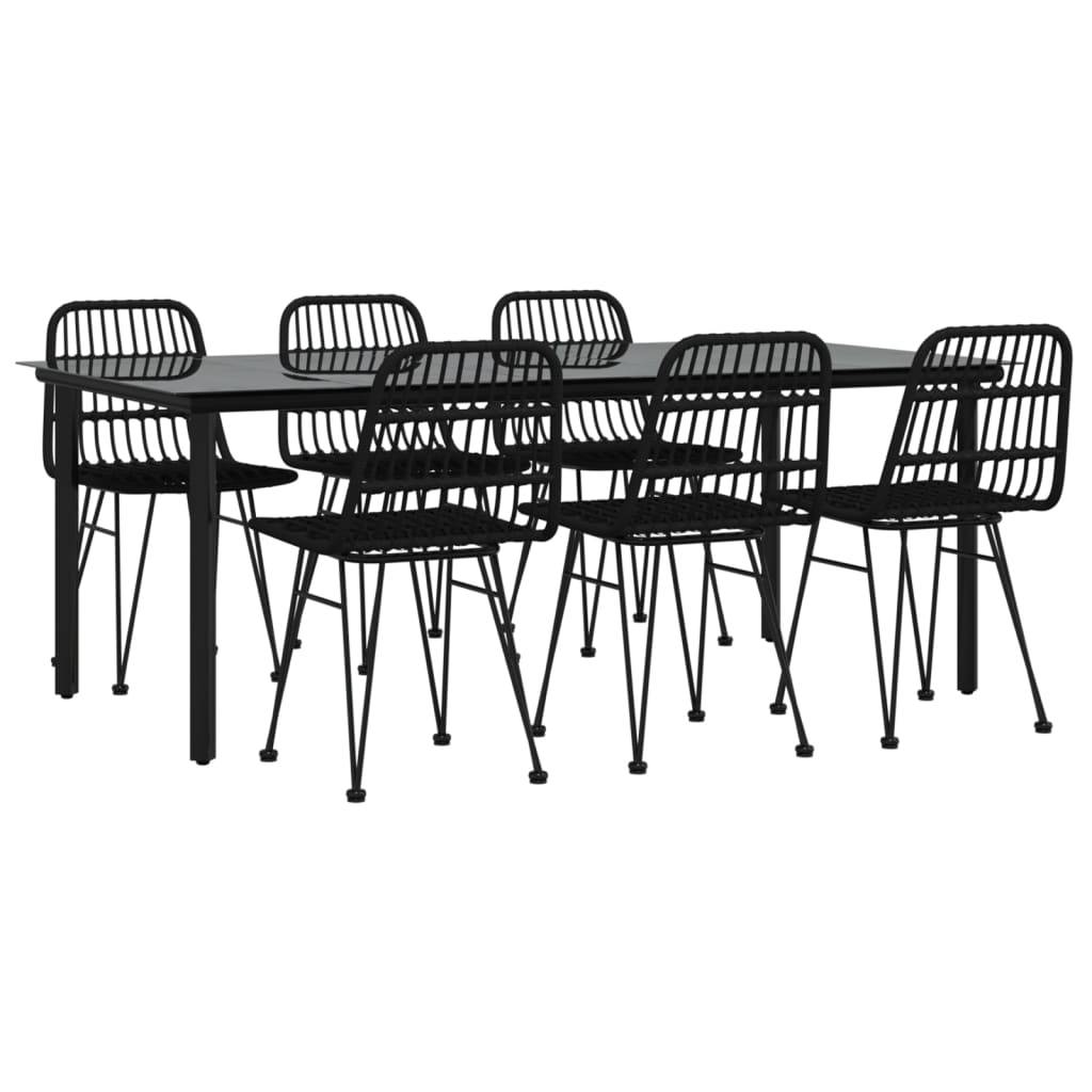 vidaXL 7-tlg. Garten-Essgruppe Schwarz Poly Rattan