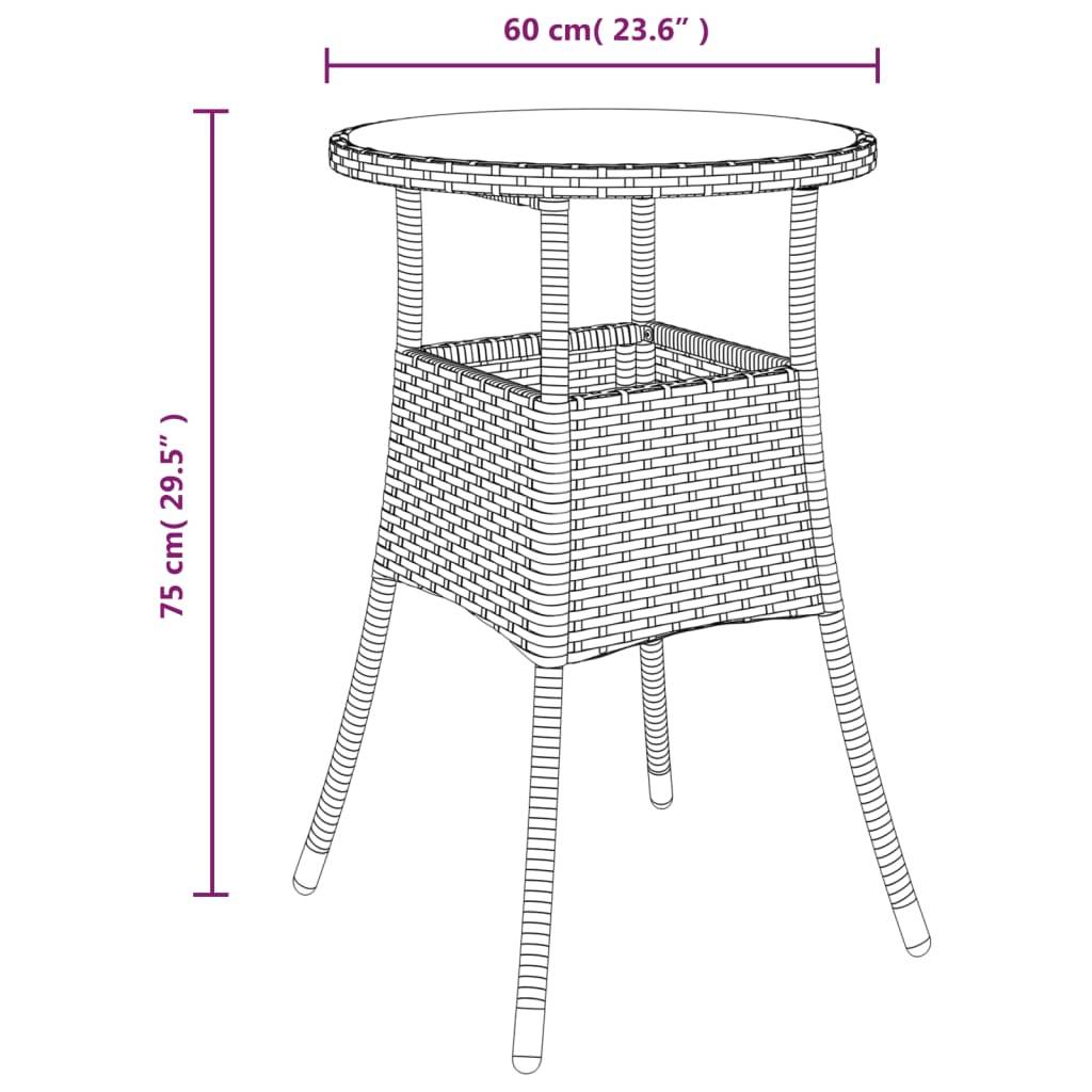 vidaXL Gartentisch Ø60x75 cm Hartglas und Poly Rattan Grau