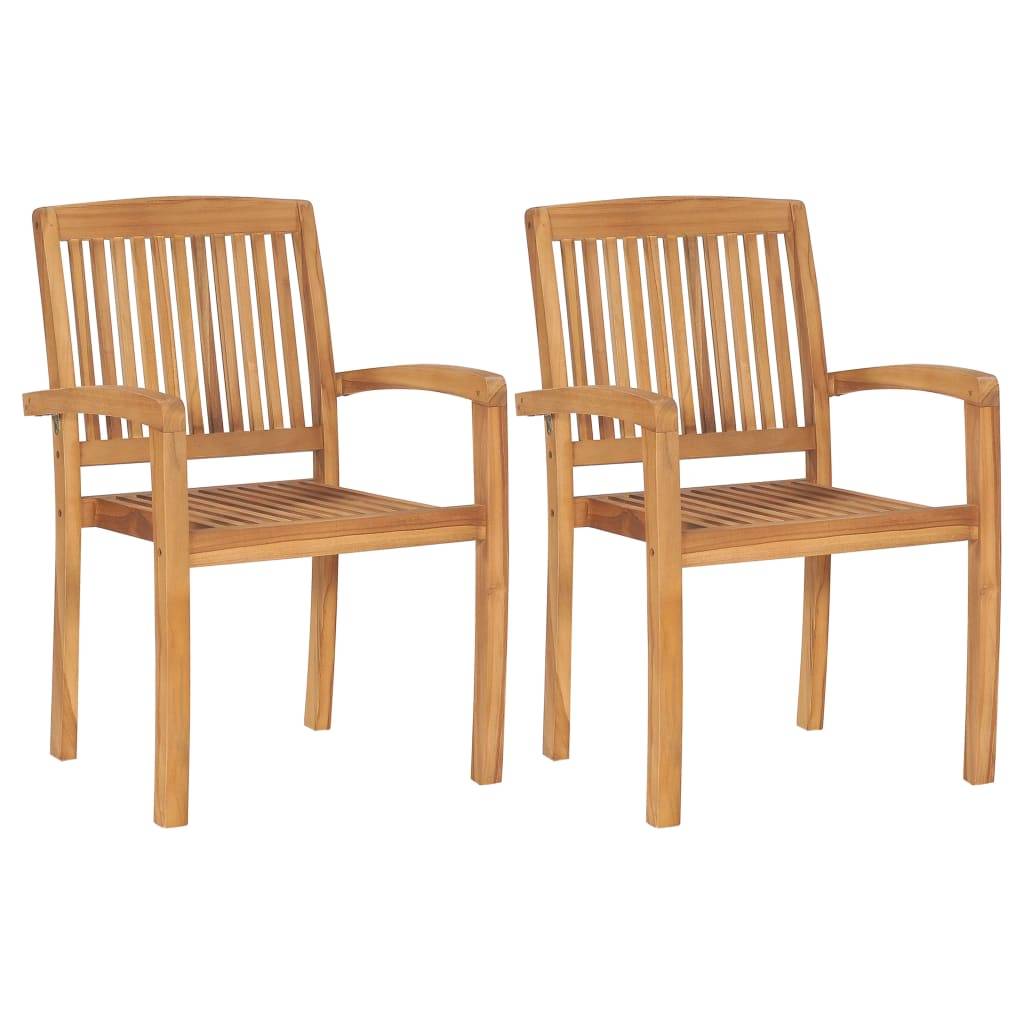 vidaXL Gartenstühle 2 Stk. mit Blauen Kissen Massivholz Teak