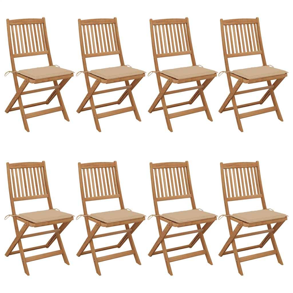 vidaXL Klappbare Gartenstühle 8 Stk. mit Kissen Massivholz Akazie