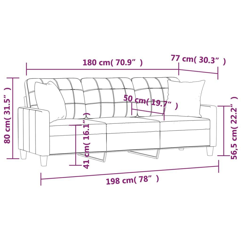 vidaXL 3-Sitzer-Sofa mit Zierkissen Cappuccino-Braun 180 cm Kunstleder