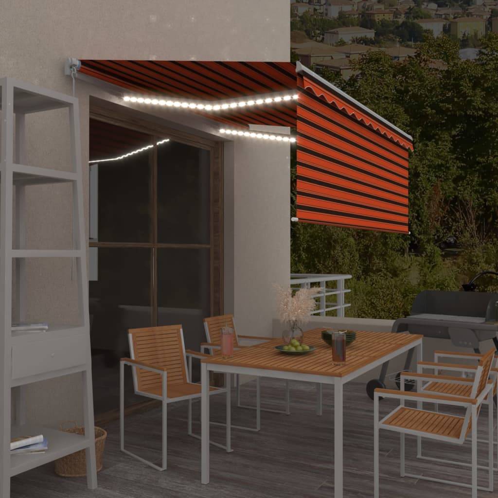 vidaXL Gelenkarmmarkise Einziehbar Jalousie LED 3,5x2,5 m Orange Braun