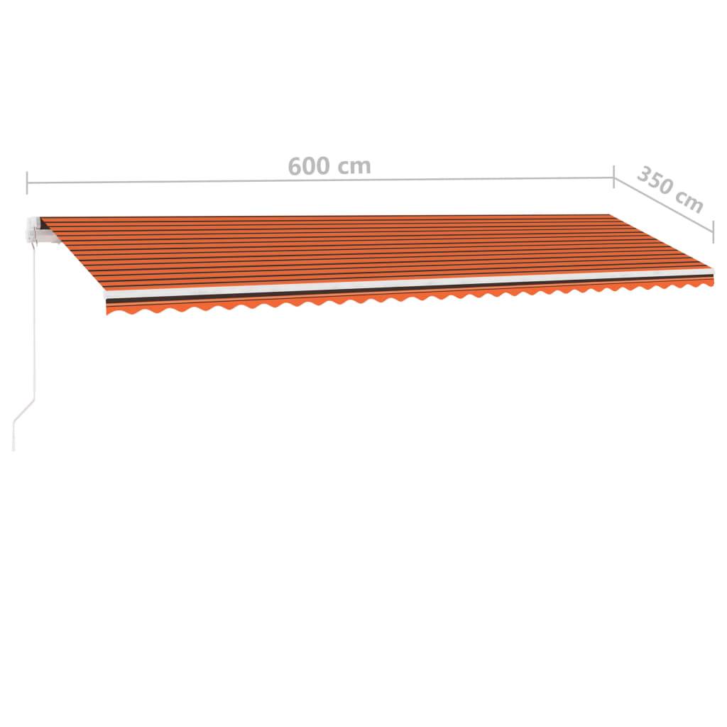 vidaXL Markise Manuell Einziehbar mit LED 600x350 cm Orange und Braun