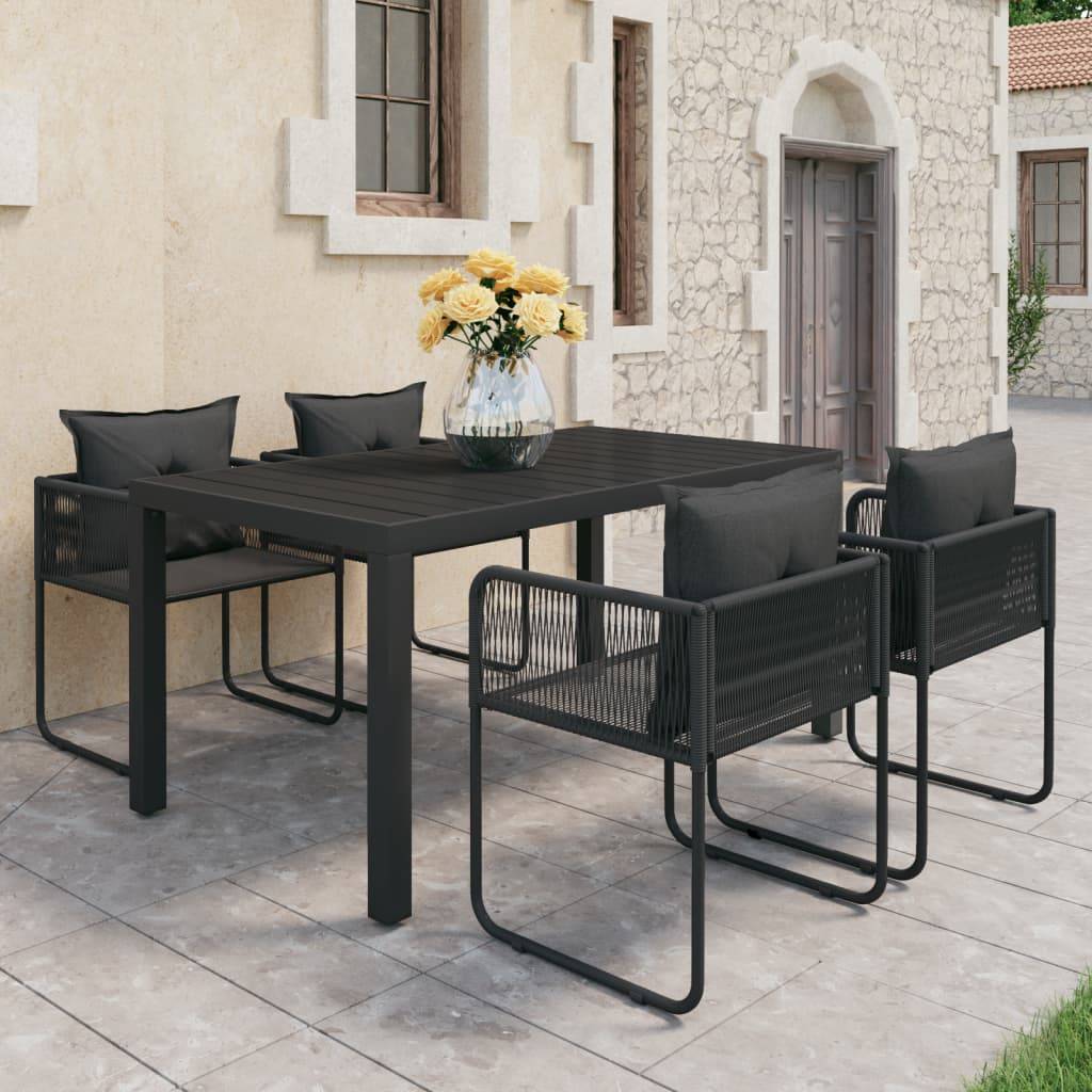 vidaXL 5-tlg. Garten-Essgruppe PVC Rattan Schwarz