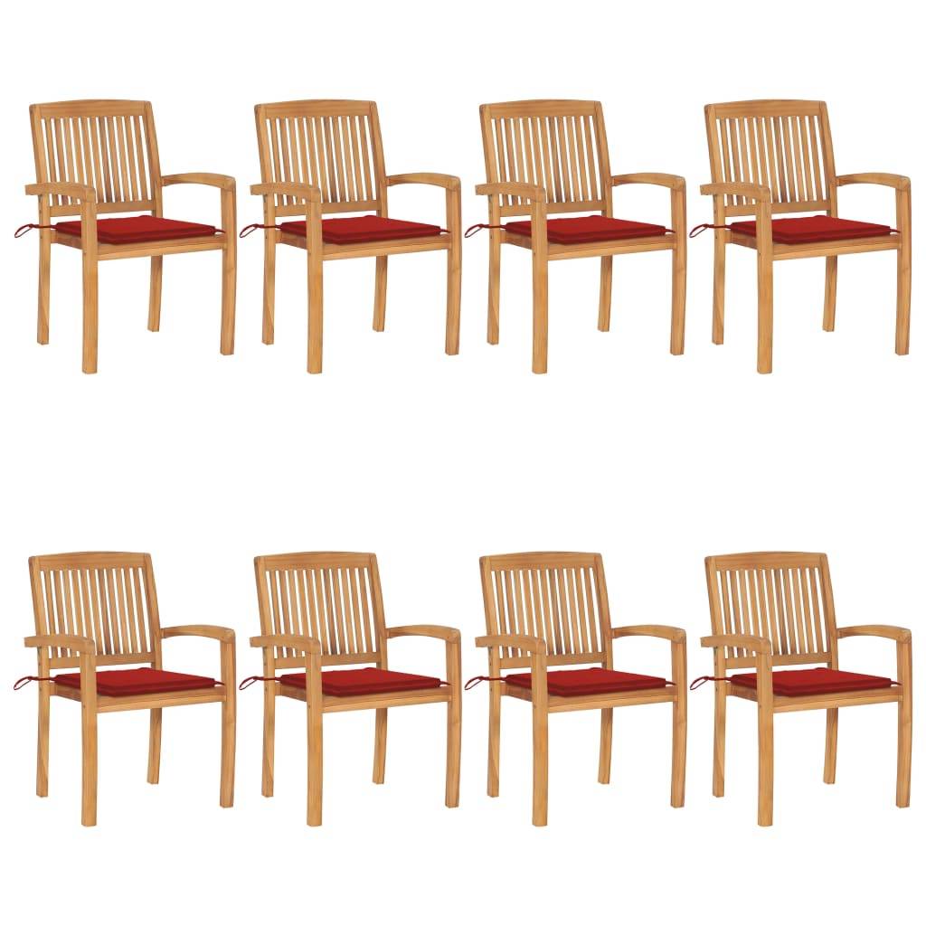 vidaXL Stapelbare Gartenstühle mit Kissen 8 Stk. Massivholz Teak