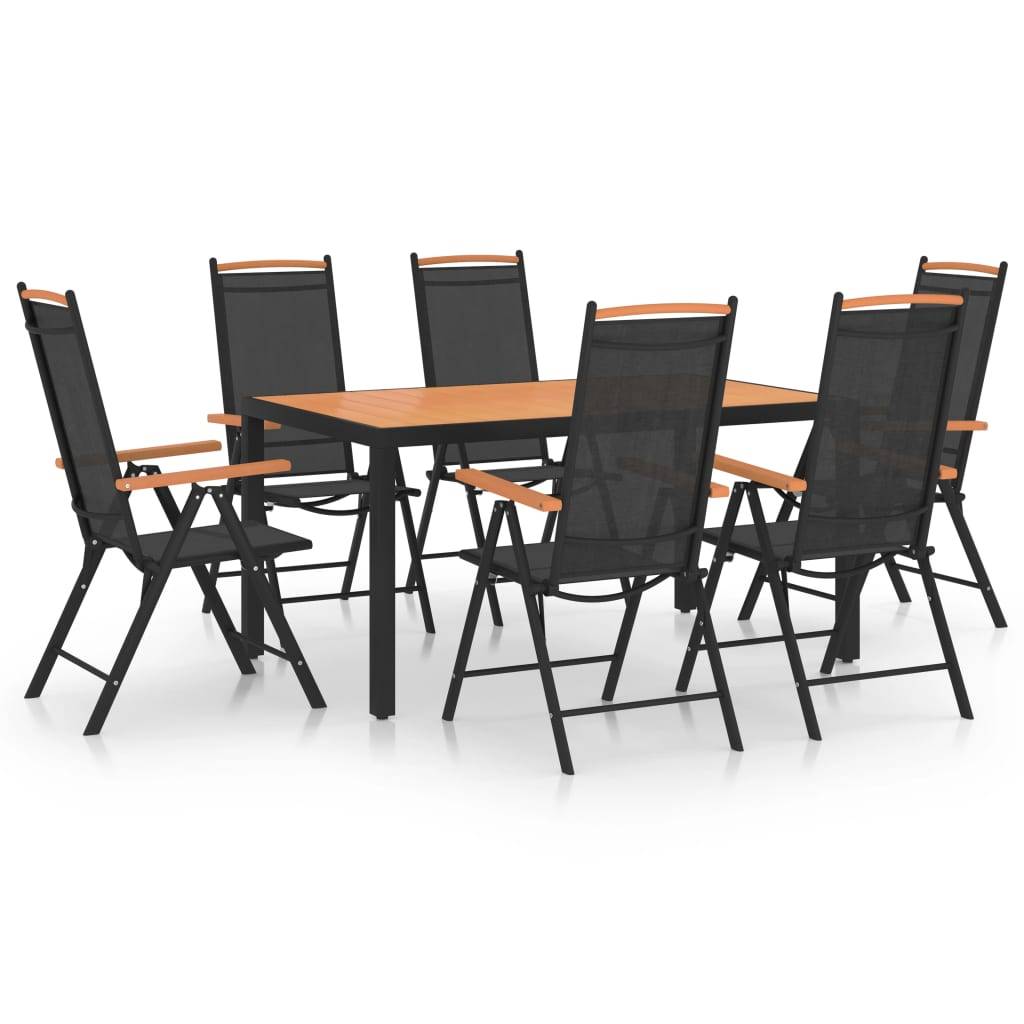 vidaXL 7-tlg. Garten-Essgruppe Aluminium Schwarz