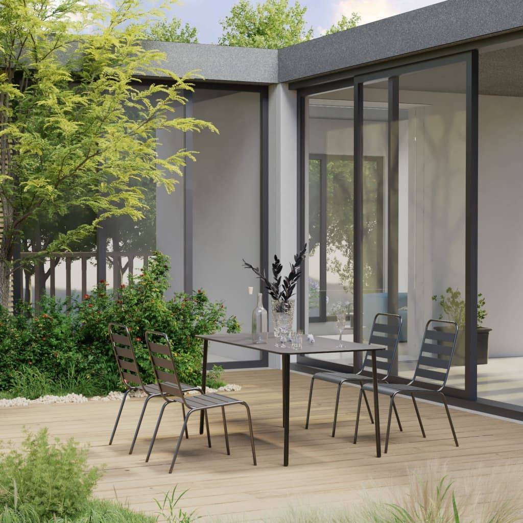 vidaXL 5-tlg. Garten-Essgruppe Stahl Dunkelgrau