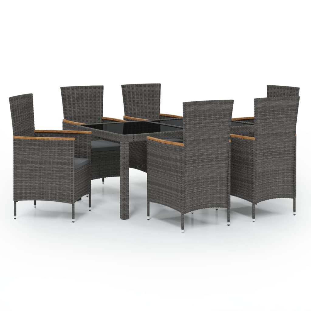 vidaXL 7-tlg. Garten-Essgruppe mit Auflagen Poly Rattan Schwarz & Grau