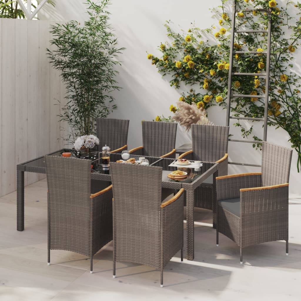 vidaXL 7-tlg. Garten-Essgruppe mit Auflagen Poly Rattan Schwarz & Grau
