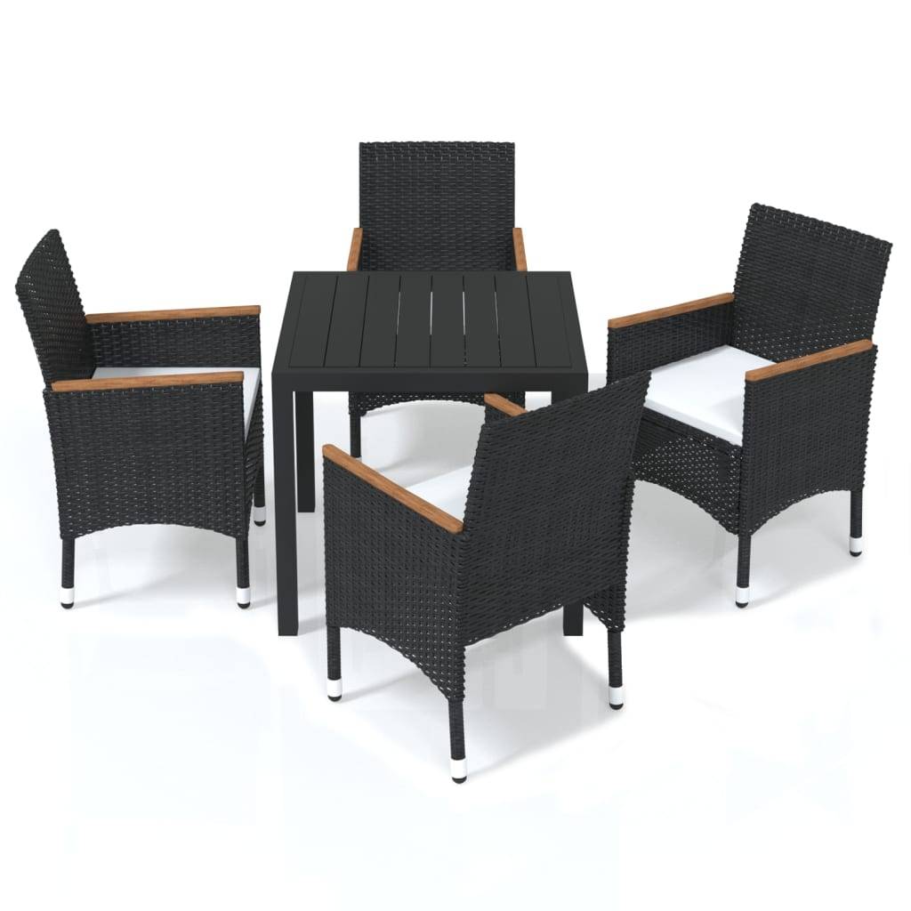 vidaXL 5-tlg. Garten-Essgruppe mit Kissen Poly Rattan Schwarz