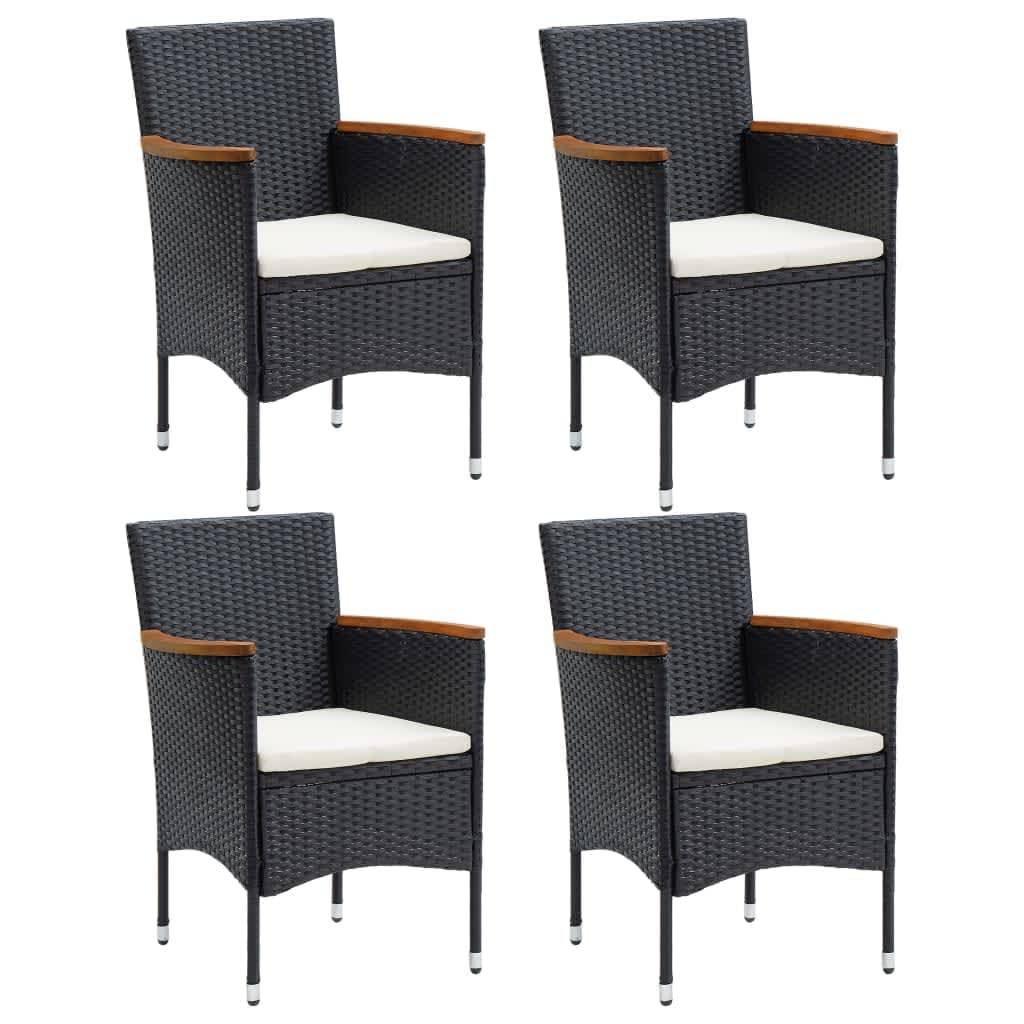 vidaXL 5-tlg. Garten-Essgruppe mit Kissen Poly Rattan Schwarz