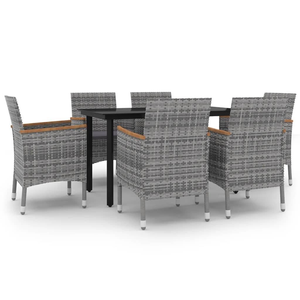 vidaXL 7-tlg. Garten-Essgruppe mit Auflagen Poly Rattan und Glas