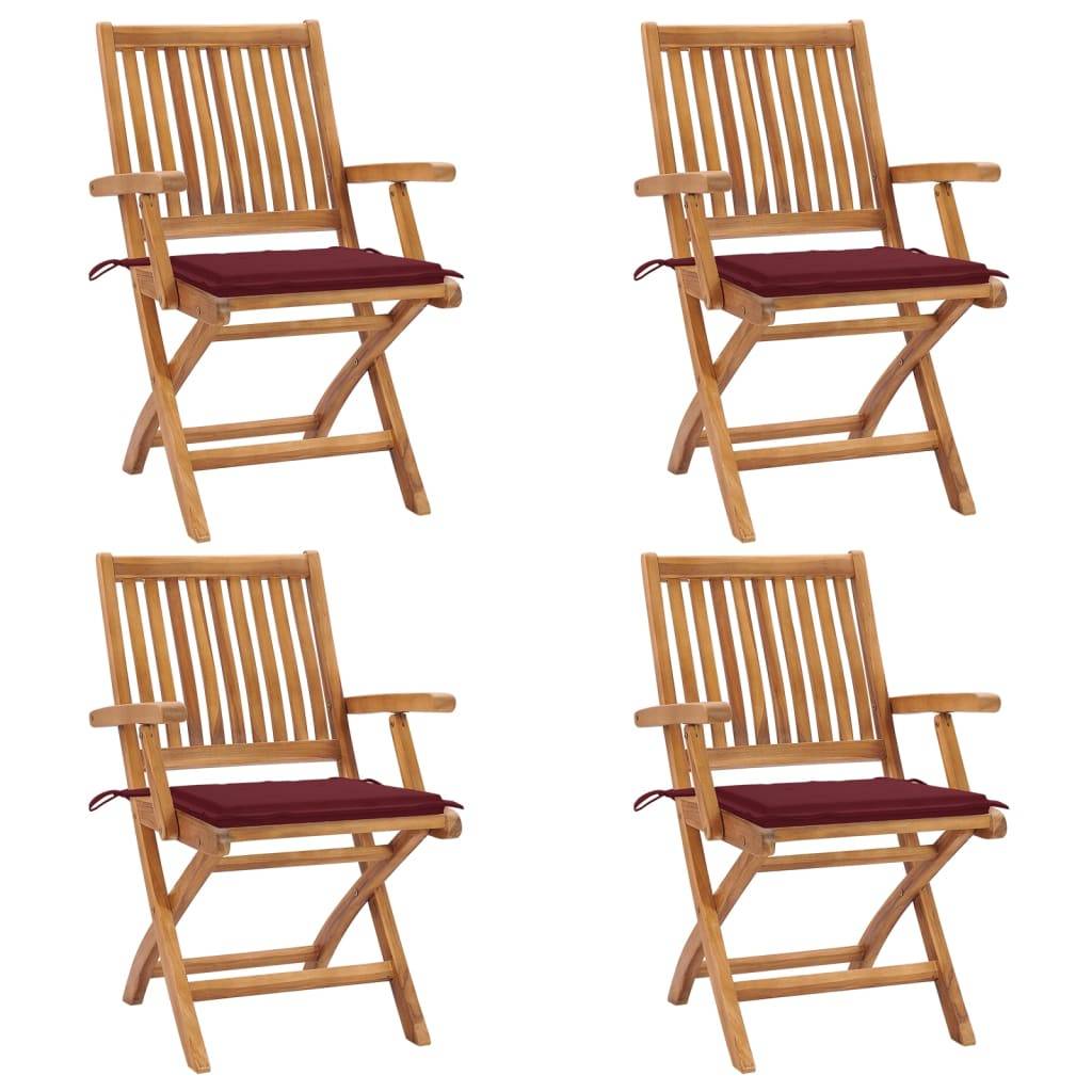 vidaXL Klappbare Gartenstühle mit Kissen 4 Stk. Massivholz Teak