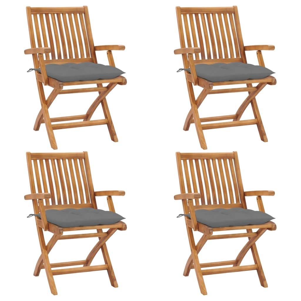 vidaXL Klappbare Gartenstühle mit Kissen 4 Stk. Massivholz Teak