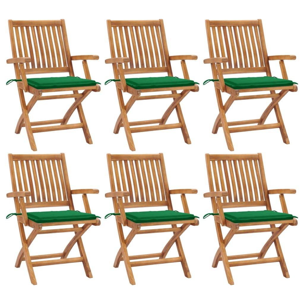 vidaXL Klappbare Gartenstühle mit Kissen 6 Stk. Massivholz Teak
