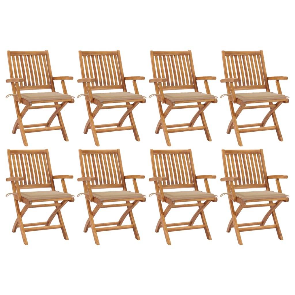 vidaXL Klappbare Gartenstühle mit Kissen 8 Stk. Massivholz Teak