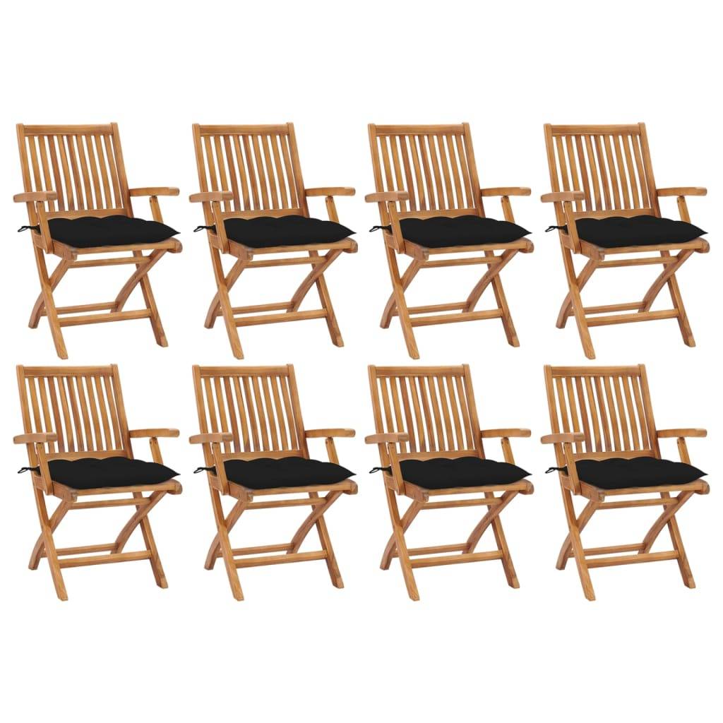 vidaXL Klappbare Gartenstühle mit Kissen 8 Stk. Massivholz Teak