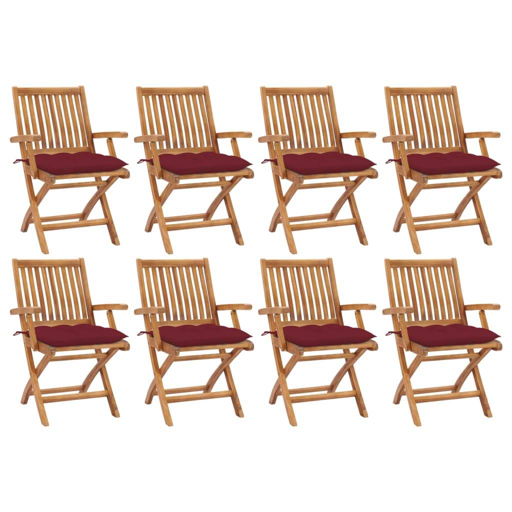 vidaXL Klappbare Gartenstühle mit Kissen 8 Stk. Massivholz Teak