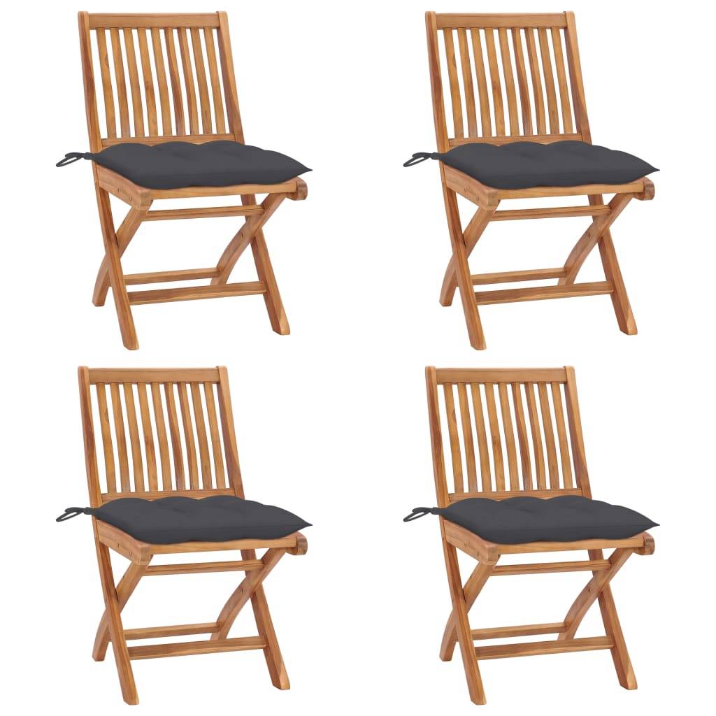 vidaXL Klappbare Gartenstühle mit Kissen 4 Stk. Massivholz Teak