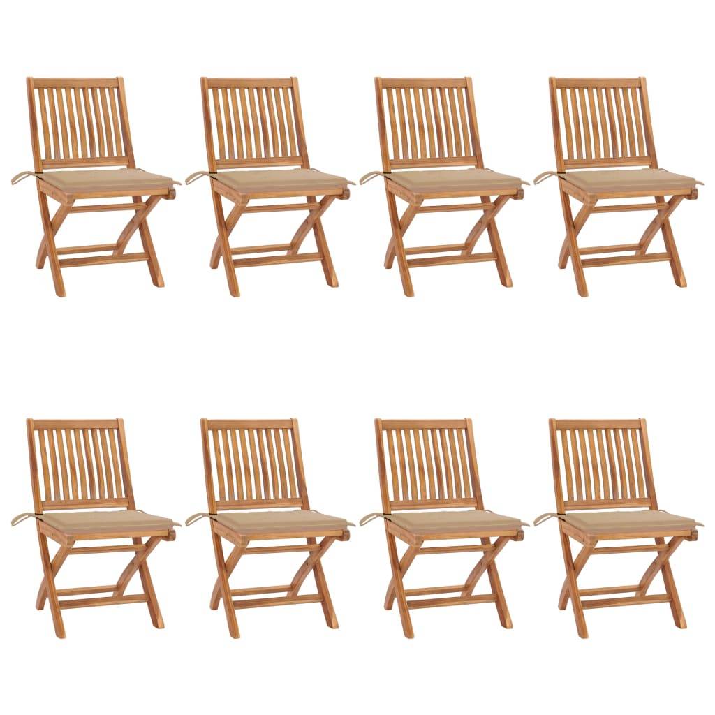 vidaXL Klappbare Gartenstühle mit Kissen 8 Stk. Massivholz Teak