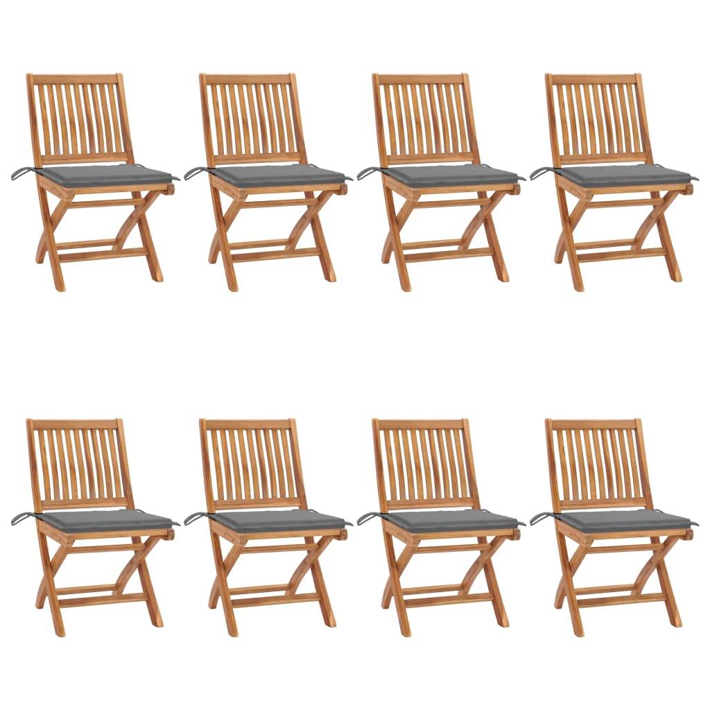 vidaXL Klappbare Gartenstühle mit Kissen 8 Stk. Massivholz Teak