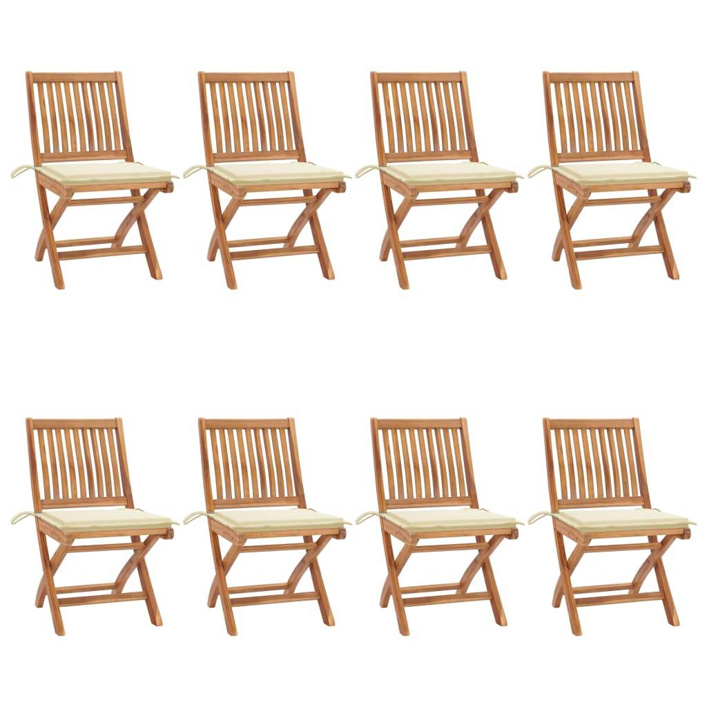 vidaXL Klappbare Gartenstühle mit Kissen 8 Stk. Massivholz Teak