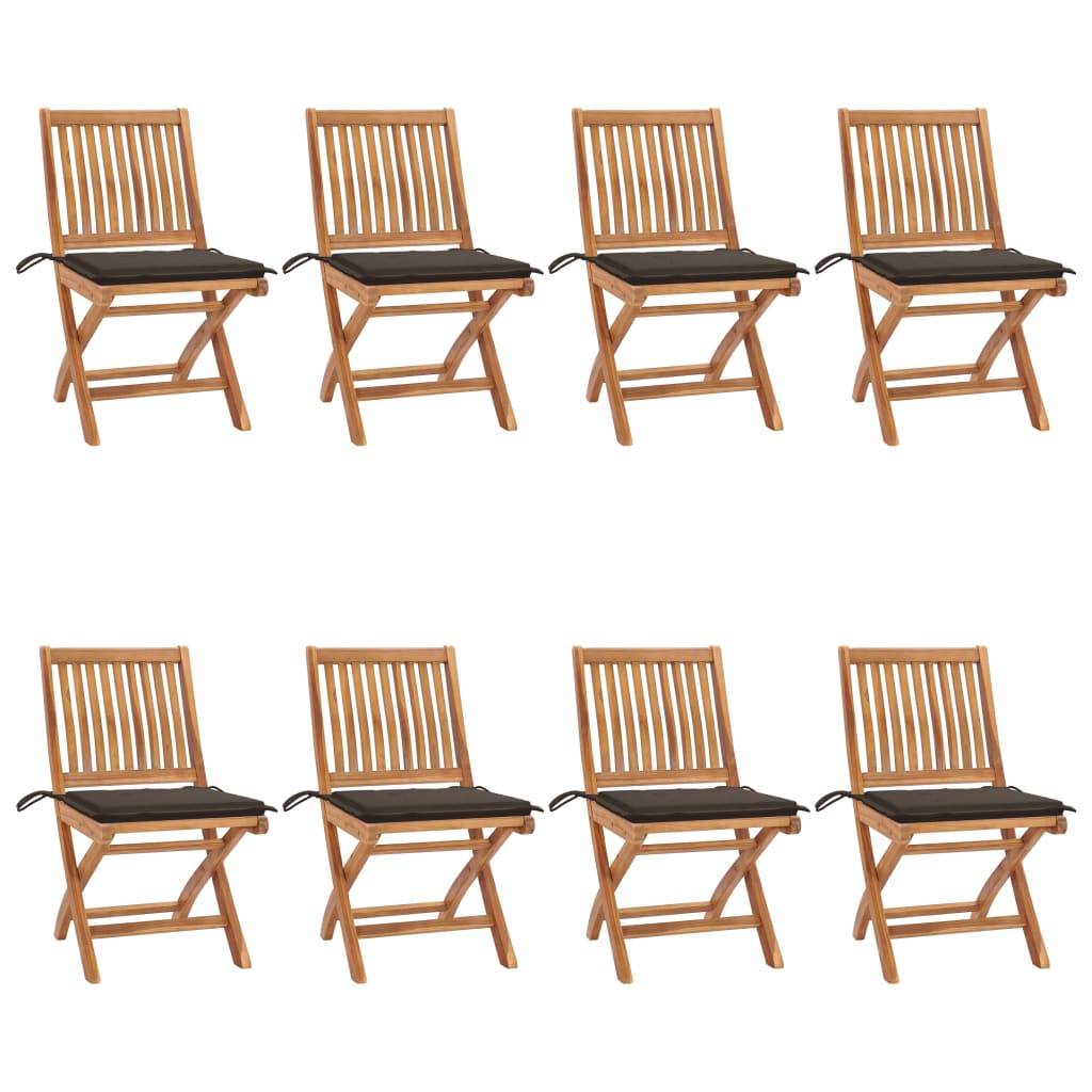vidaXL Klappbare Gartenstühle mit Kissen 8 Stk. Massivholz Teak