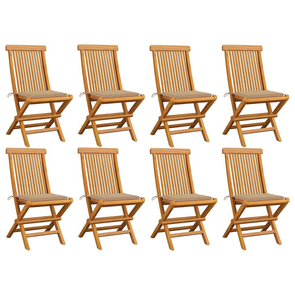 vidaXL Gartenstühle mit Beigen Kissen 8 Stk. Massivholz Teak