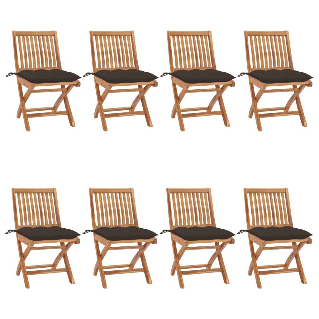 vidaXL Klappbare Gartenstühle mit Kissen 8 Stk. Massivholz Teak