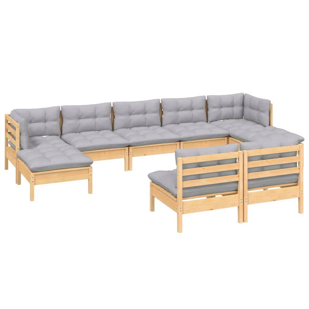 vidaXL 9-tlg. Garten-Lounge-Set mit Grauen Kissen Kiefernholz