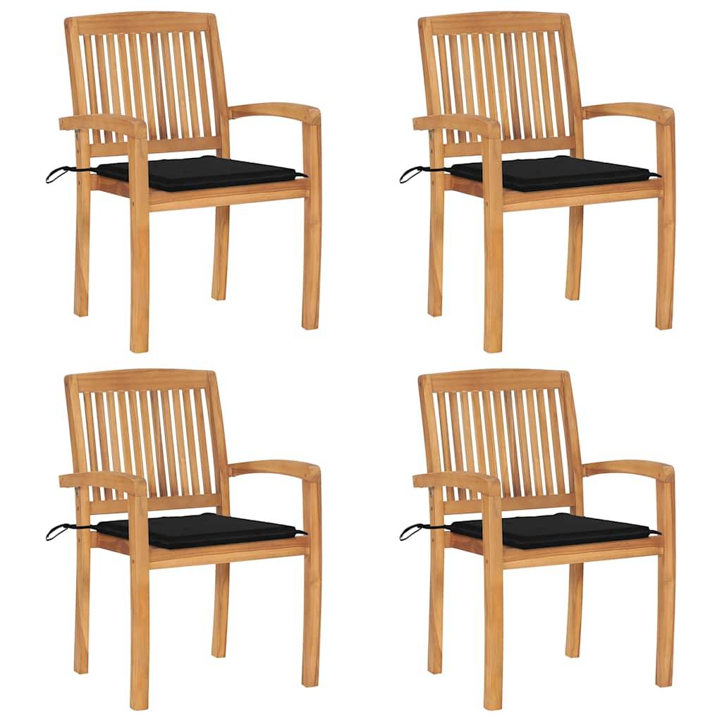 vidaXL Stapelbare Gartenstühle mit Kissen 4 Stk. Massivholz Teak