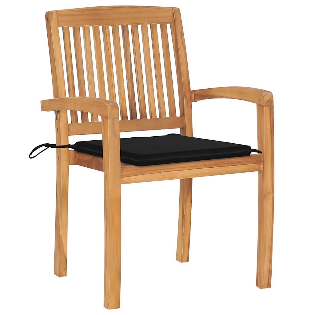 vidaXL Stapelbare Gartenstühle mit Kissen 4 Stk. Massivholz Teak