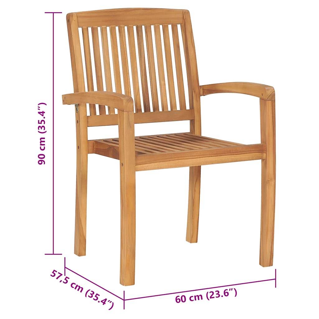 vidaXL Stapelbare Gartenstühle mit Kissen 4 Stk. Massivholz Teak