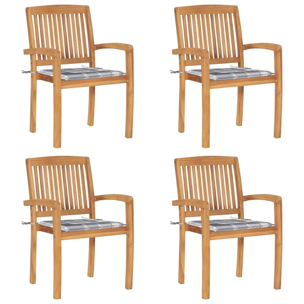 vidaXL Stapelbare Gartenstühle mit Kissen 4 Stk. Massivholz Teak