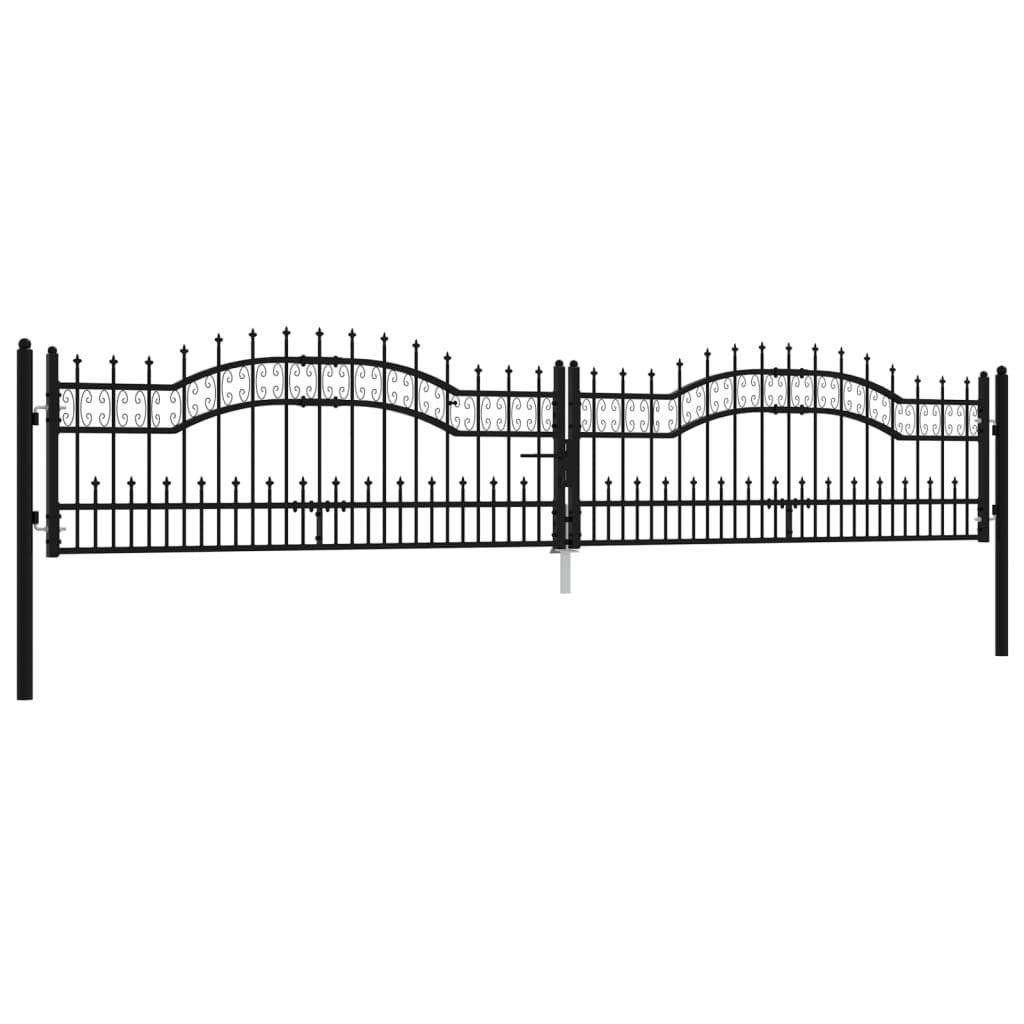 vidaXL Zauntor mit Speerspitzen Schwarz 406x120 cm Stahl