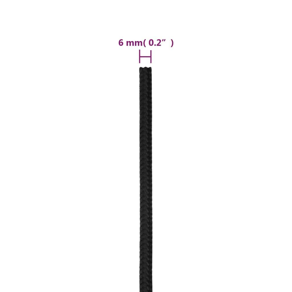 vidaXL Bootsseil Schwarz 6 mm 25 m Polypropylen