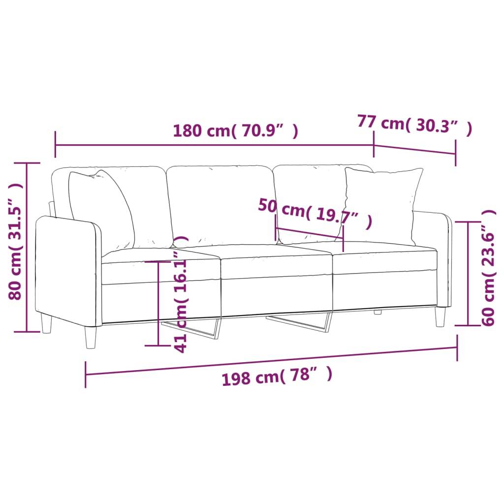 vidaXL 3-Sitzer-Sofa mit Zierkissen Hellgrau 180 cm Stoff