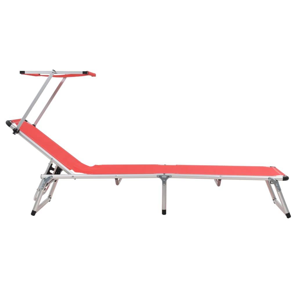 vidaXL Klappbare Sonnenliegen mit Dach 2 Stk. Aluminium Textilene Rot