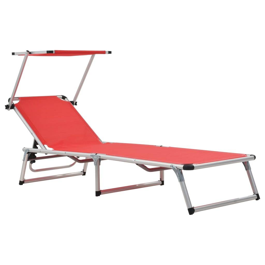 vidaXL Klappbare Sonnenliegen mit Dach 2 Stk. Aluminium Textilene Rot