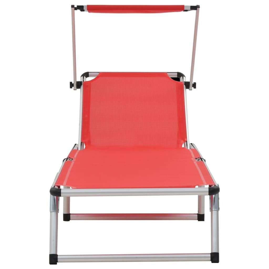 vidaXL Klappbare Sonnenliegen mit Dach 2 Stk. Aluminium Textilene Rot