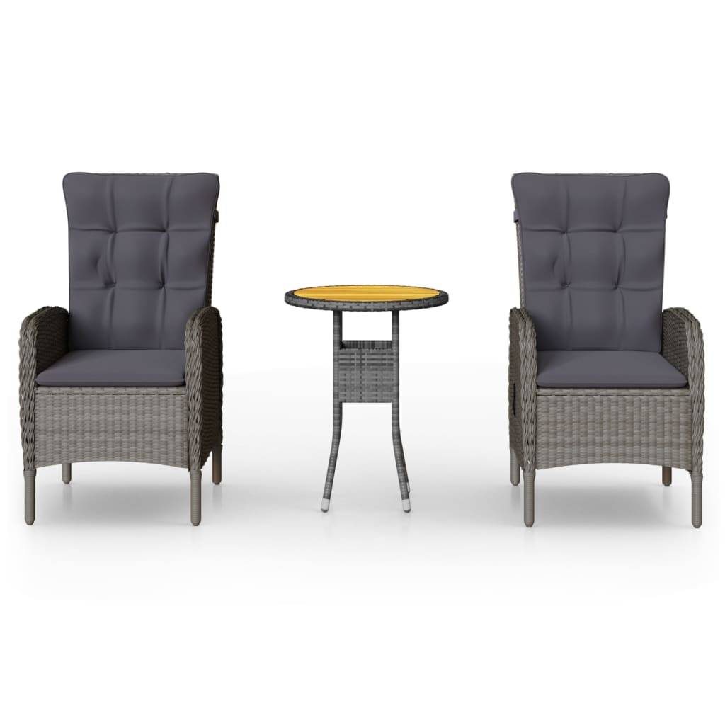 vidaXL 3-tlg. Garten-Bistro-Set Poly Rattan Grau