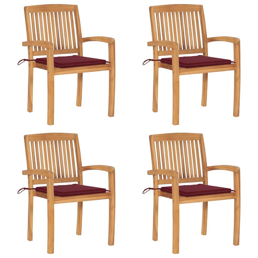 vidaXL Stapelbare Gartenstühle mit Kissen 4 Stk. Massivholz Teak