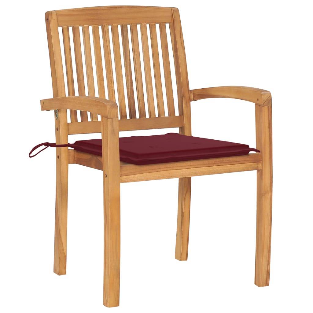 vidaXL Stapelbare Gartenstühle mit Kissen 4 Stk. Massivholz Teak