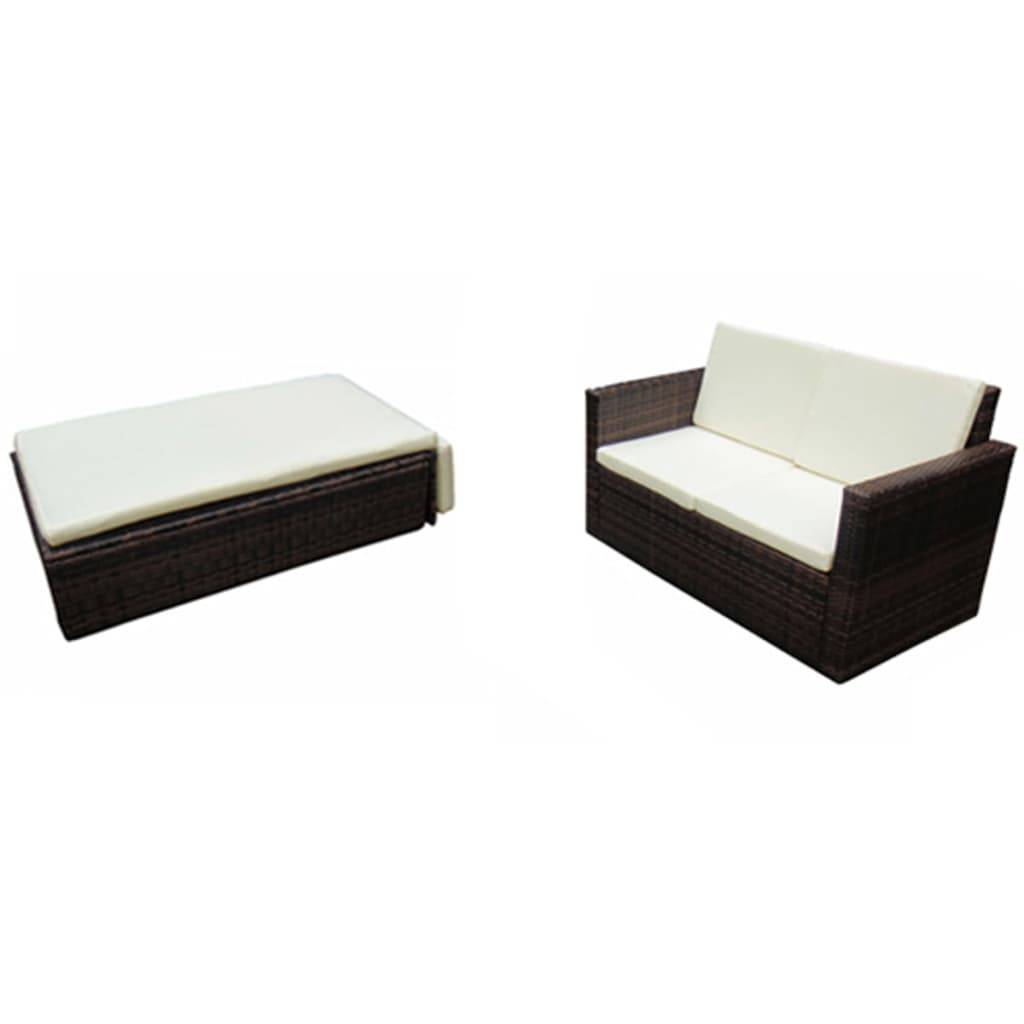 vidaXL 2-tlg. Garten-Lounge-Set mit Kissen Poly Rattan Braun